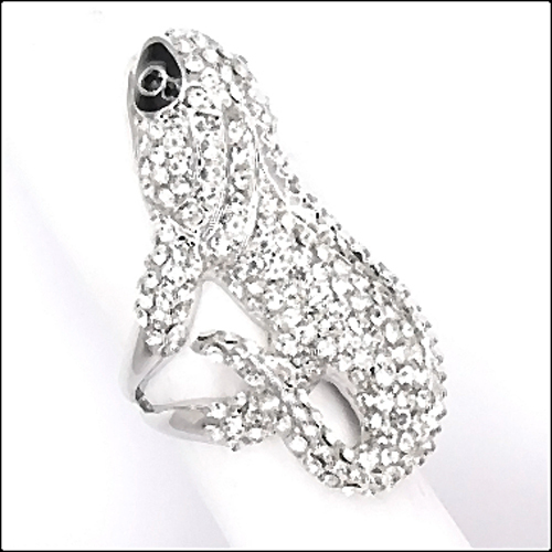 Gecko Lizard Cocktail Rings Crystal Rhinestone Clear Costume Jewelry 3d Silver T