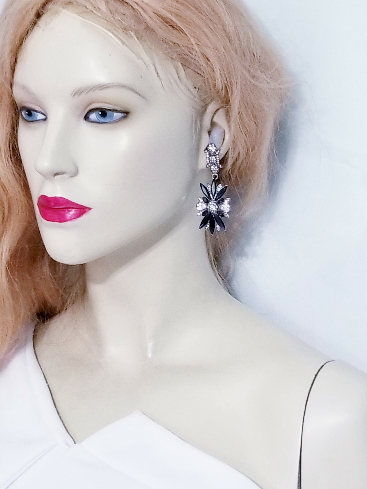Rhinestone Chandelier Drop Earrings Steampunk Prom Pageant Jewelry 2.8 in Blue