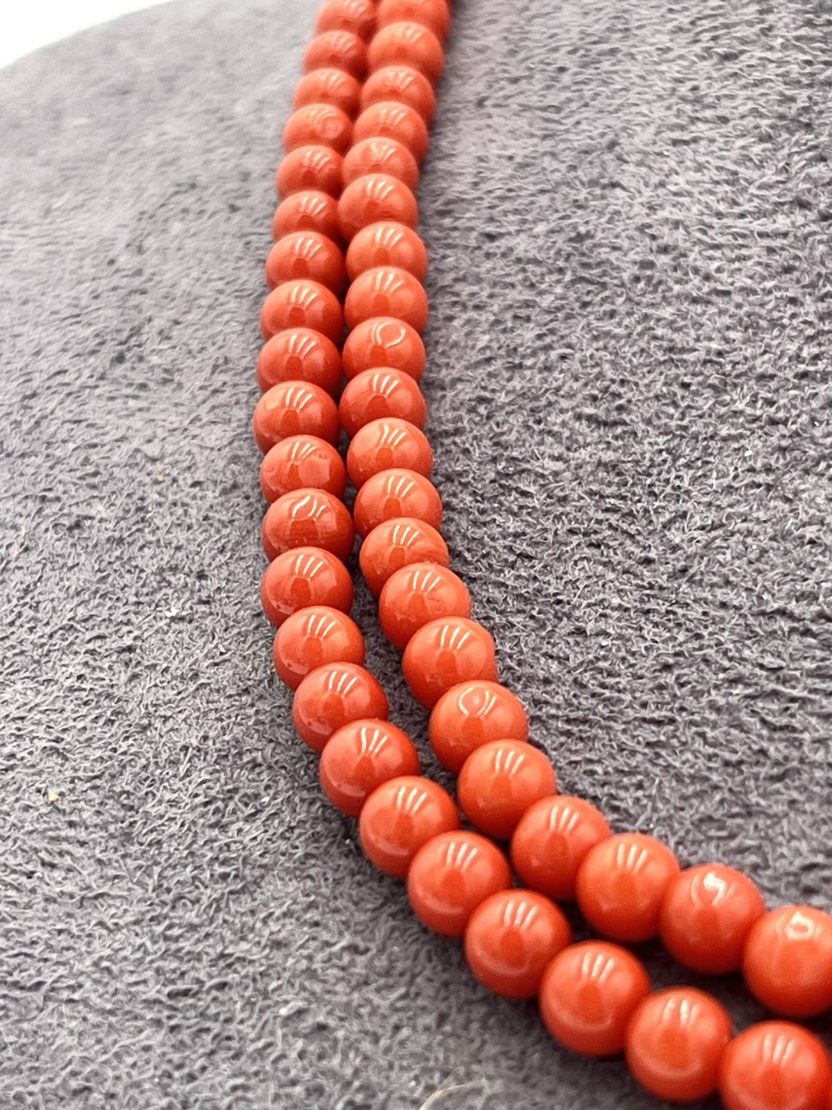 Mediterranean Red Coral Necklace 2 Strands 5mm 18kt Gold Handmade Made In Italy