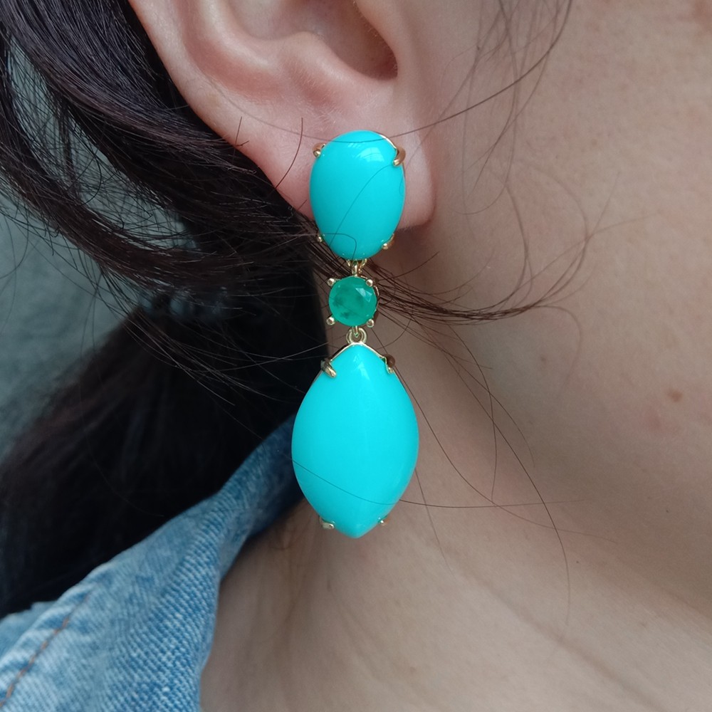 Blue Turquoise Green Crystal Dangle Stud Earrings