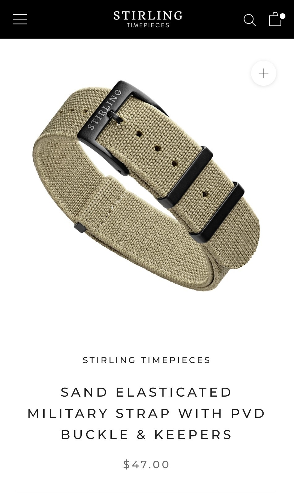 Stirling Timepieces Sand Elasticated Strap w/ PVD Buckle/keeper 20mm like Sangin