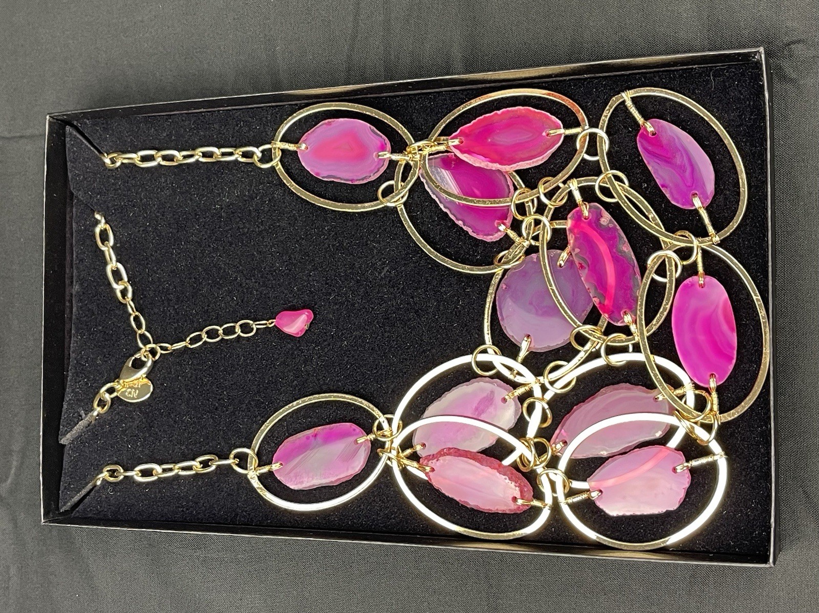 CGI CN Beautiful Statement Pink Gold Tone Necklace.