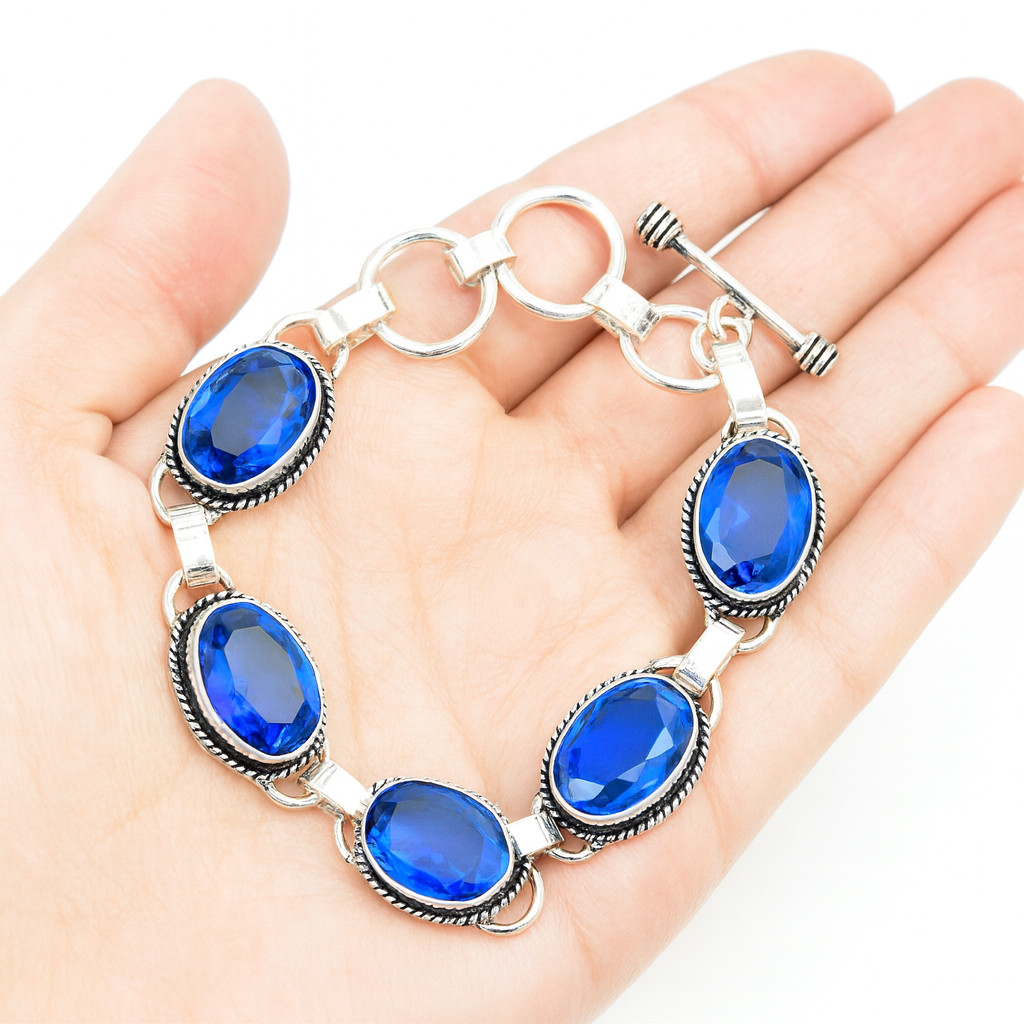 Handcrafted Sterling Silver Bracelet with Natural Swiss Blue Topaz Stones Jewelr