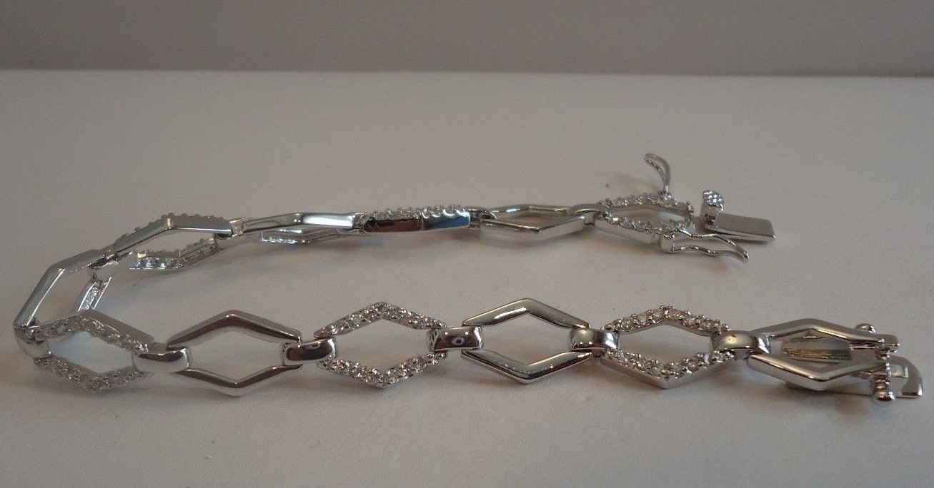 925 STERLING SILVER MARQUI SHAPE BRACELET 1.50ct LAB CREATED DIAMOND/ 7 1/2 ”