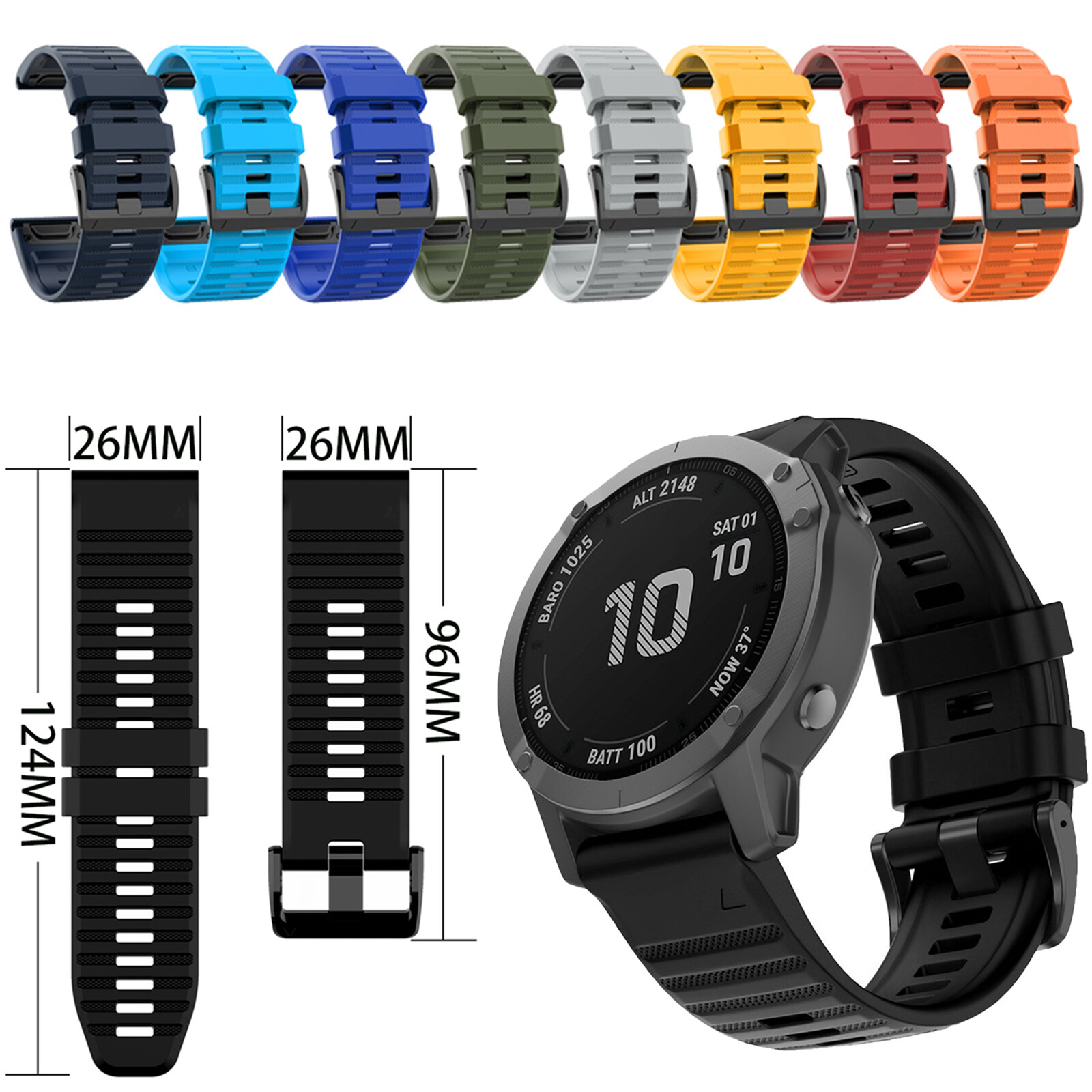 26mm Watch Band Wrist Strap Bracelet for Garmin Fenix 6X/5X Plus/3 HR SmartWatch