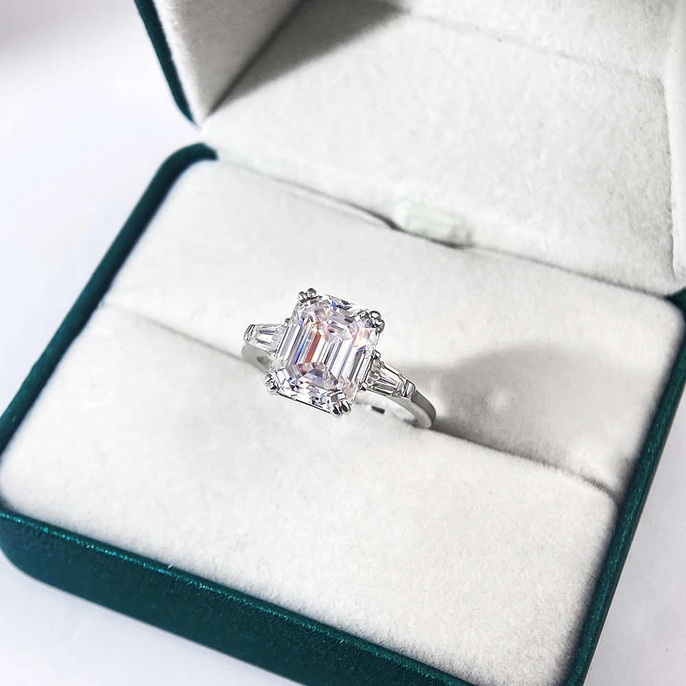 Sterling Silver Wedding Ring Polished Three Stone Style Prong Set Elegant Design