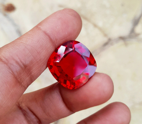36.12 Ct GIE Certified Unheated Myanmar Red Ruby Cushion Cut Loose Gemstone