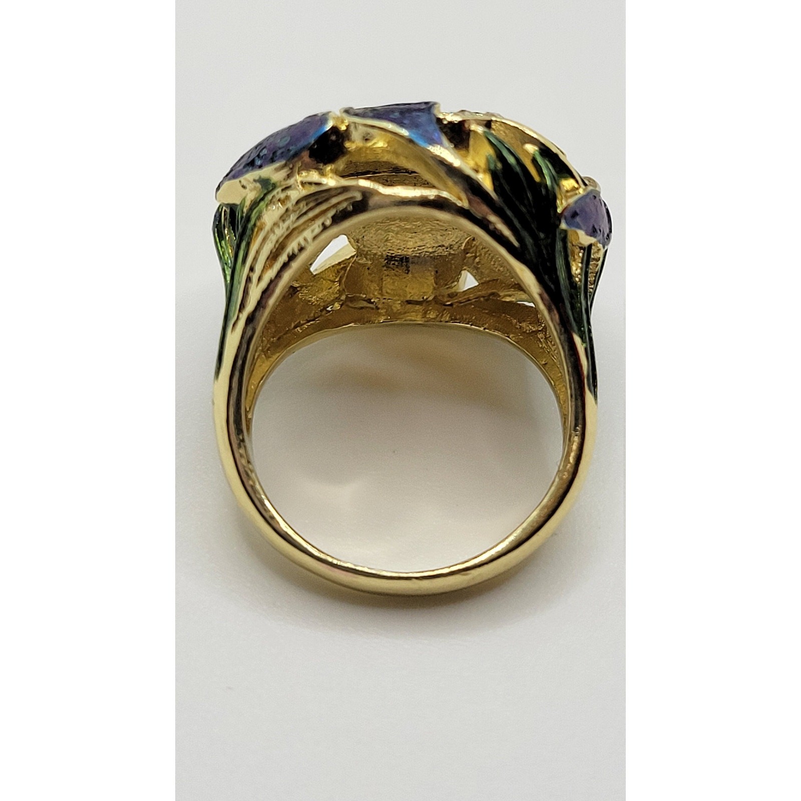 Cobalt Blue Iris Crystal Statement Dome Ring Rhinestones Pinky Size 5.5 Flower