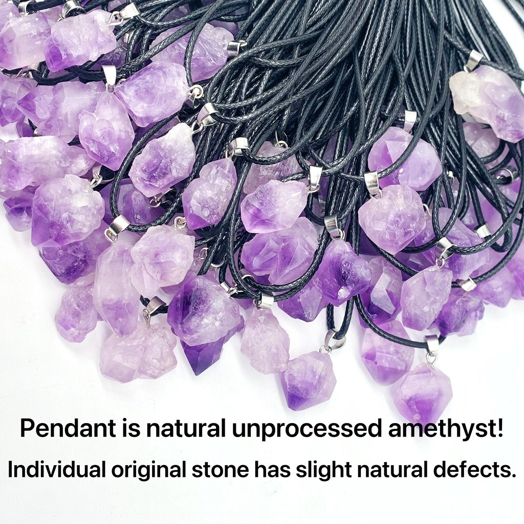 Bulk Lot 24pcs Natural Amethyst Pendant Necklace Women Raw Purple Crystal Charms