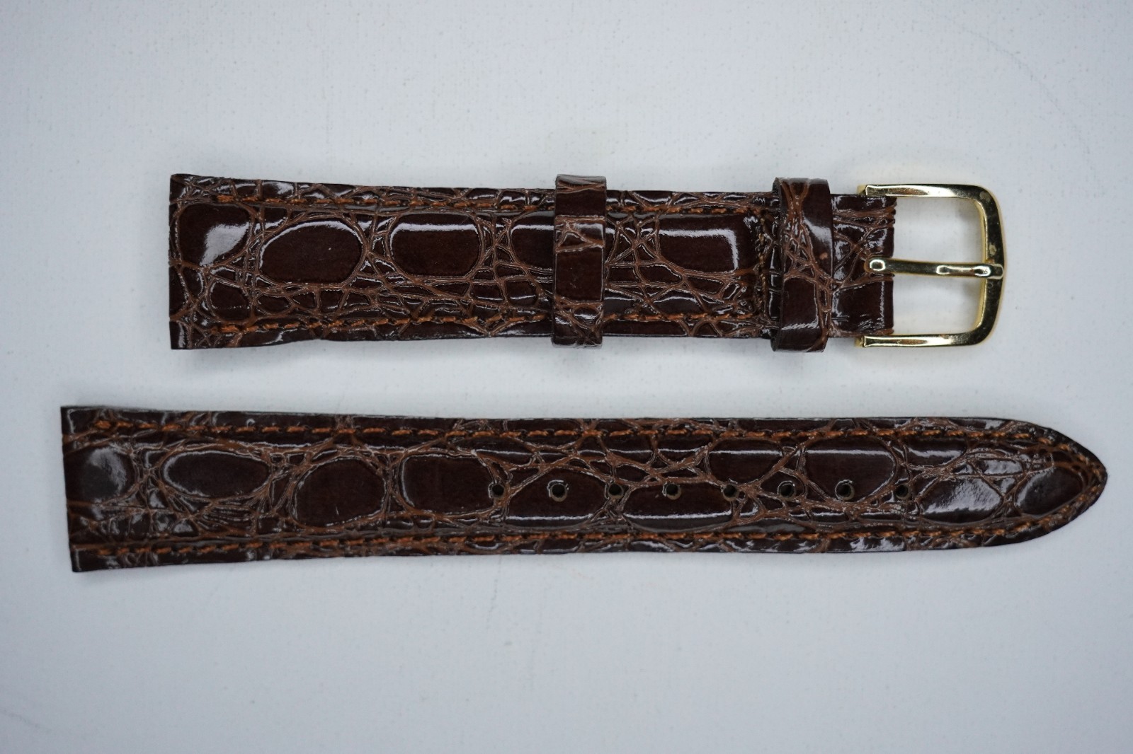 Original Seiko CALF-Z18 18mm Brown Crocodile-Embossed Leather Strap Gold Buckle
