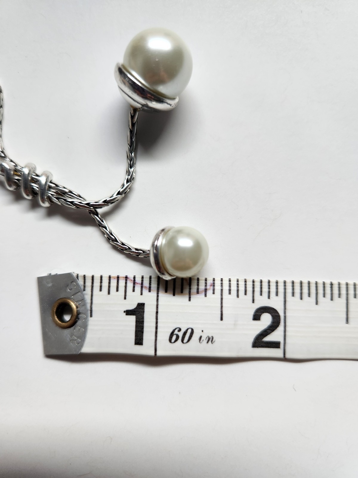 Brighton Silver Tone Faux Pearl Lariat Y Necklace Adjustable Signed