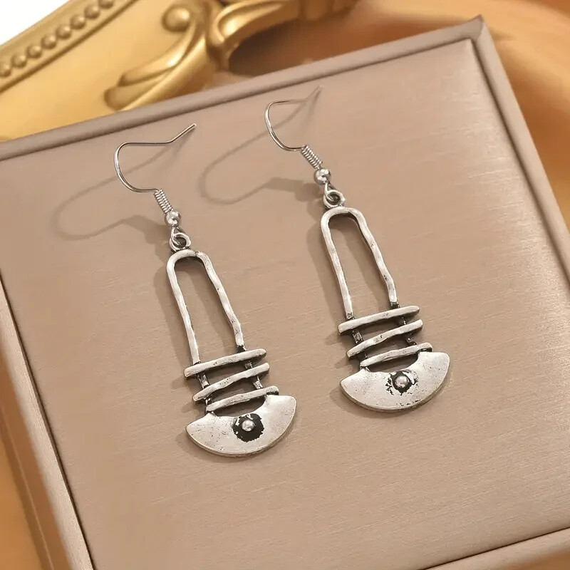 Boho Silvery Stair Geometric Pendant Earrings Vintage Fashion Statement Jewelry