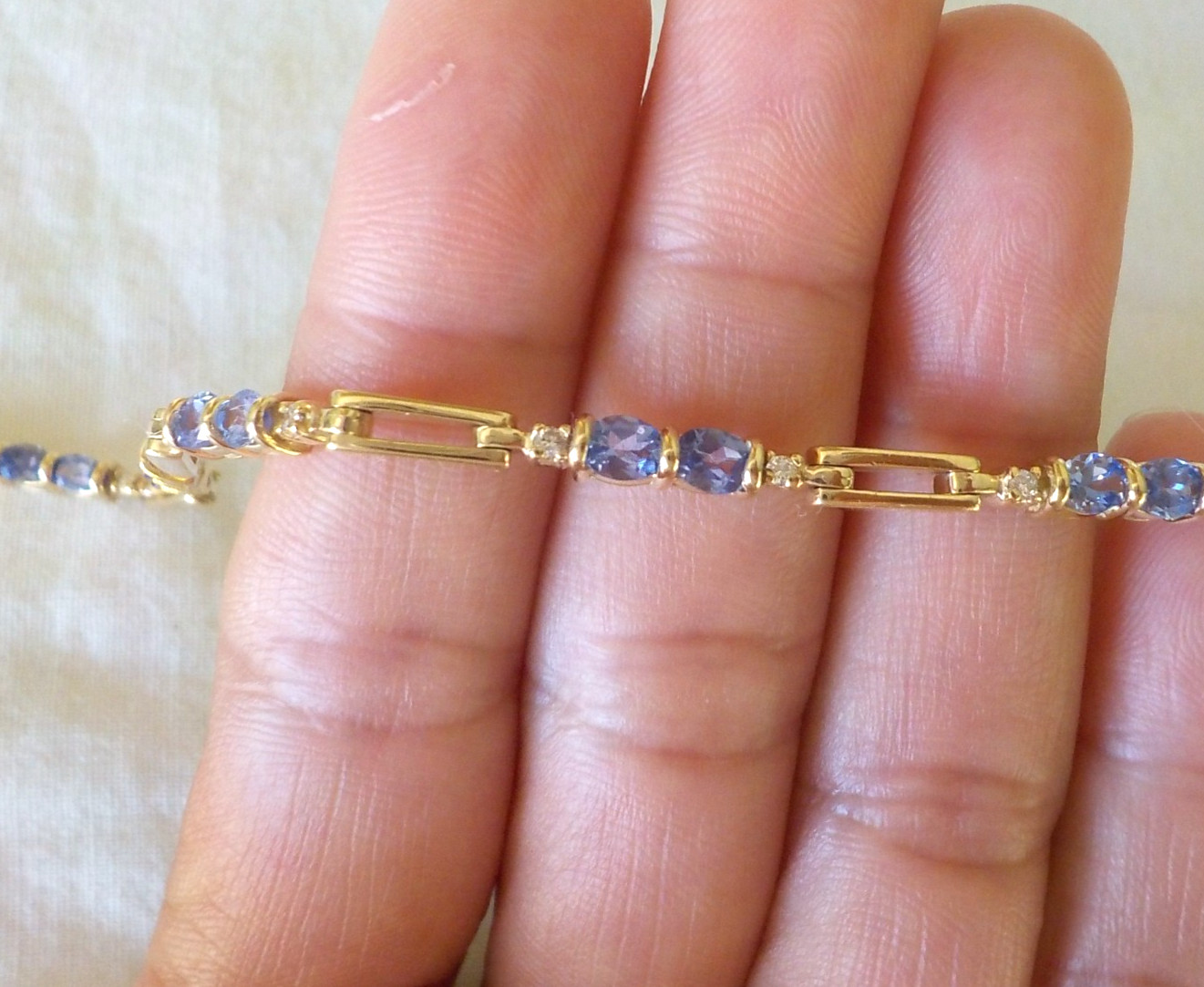 Solid 14K Yellow Gold Tanzanite Diamond Bracelet – 9.90 gms, 6.9 in, 1.20 ctw