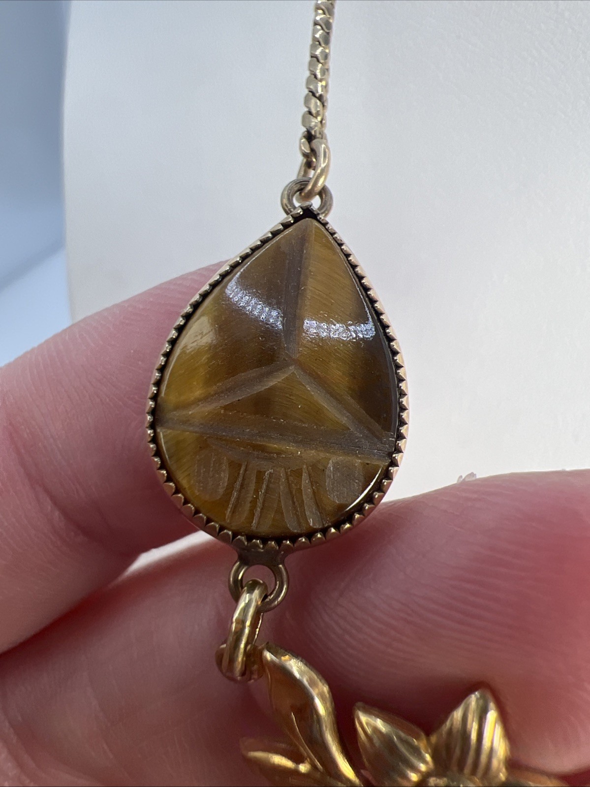 Vintage 1/20 12K GF AMCO Scarab Gemstone Necklace 16” Egyptian Revival