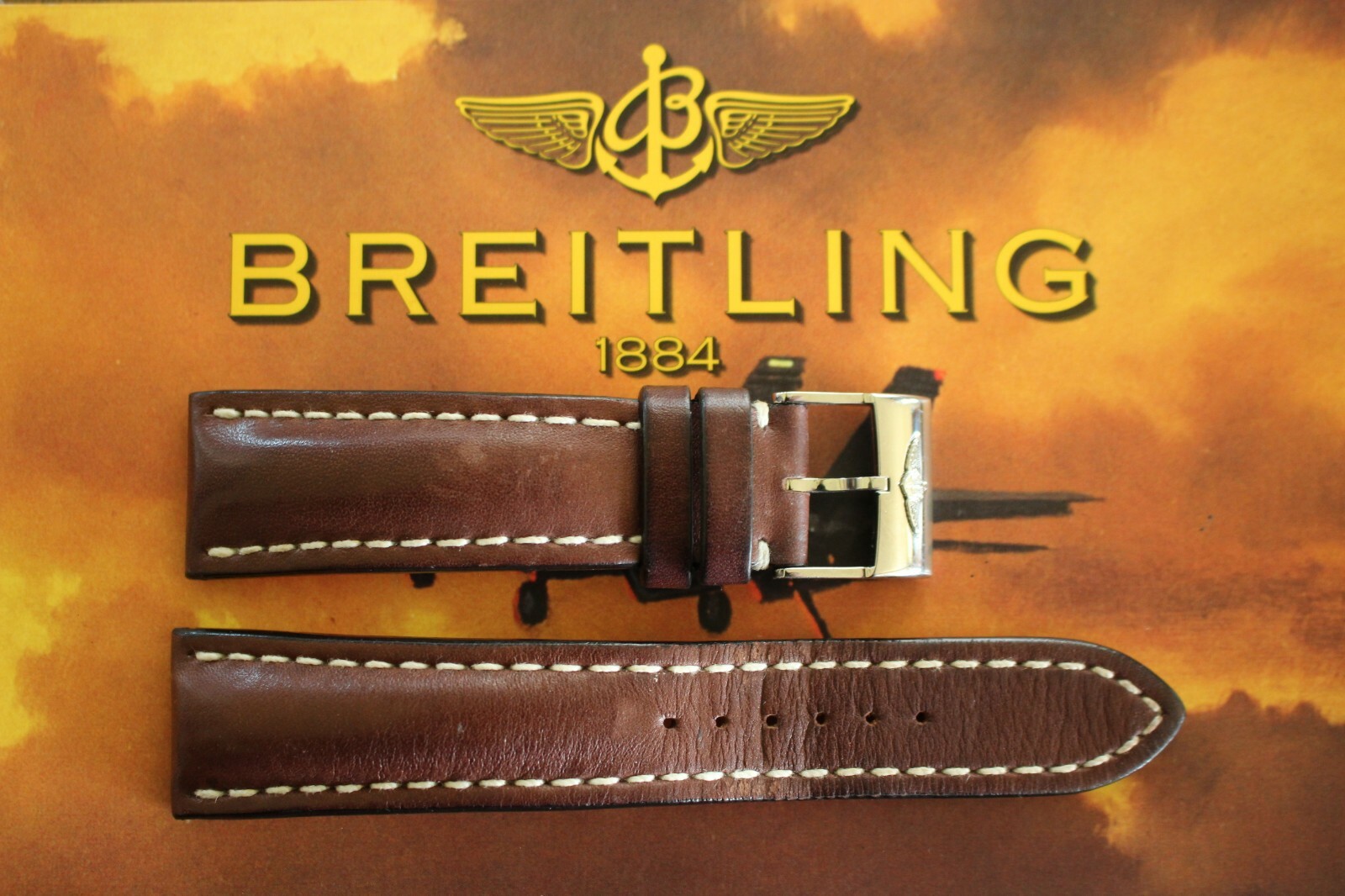 BREITLING 443X 24-20 BROWN DELUXE CALF TONGUE BUCKLE WATCH BAND WATCHBAND STRAP