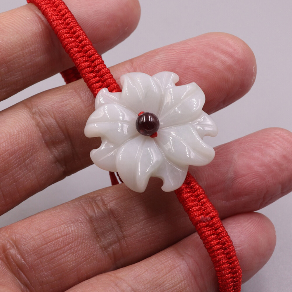 Natural Jade Women’s Bracelet 22.5mm Big Flower Adjustable Bracelet 15-16cm