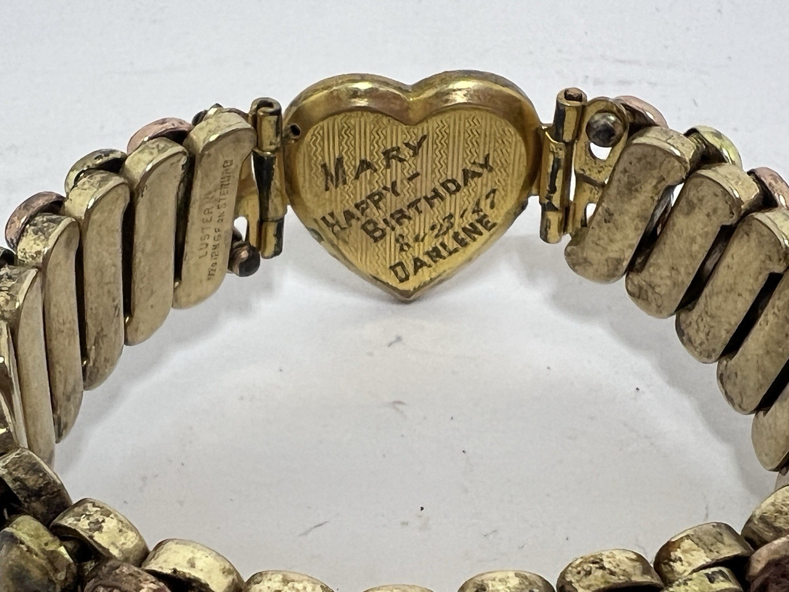 Vintage 1940s Lustern Sweetheart Sterling Silver Gold Filled Expansion Bracelet