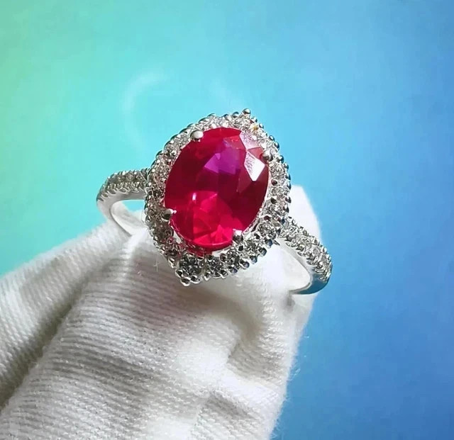 5.00Ct Oval Cut Cut Natural Red Ruby & Diamond 14K White Gold Engagement Ring
