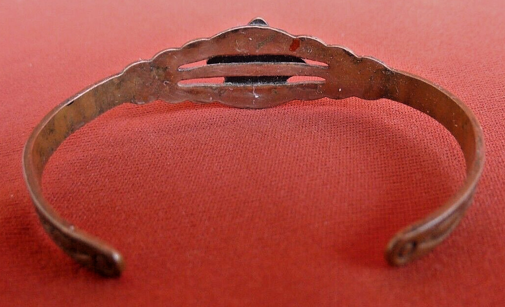Vintage Fred Harvey Era Southwestern Copper & Block Turquoise Small Bracelet-NR