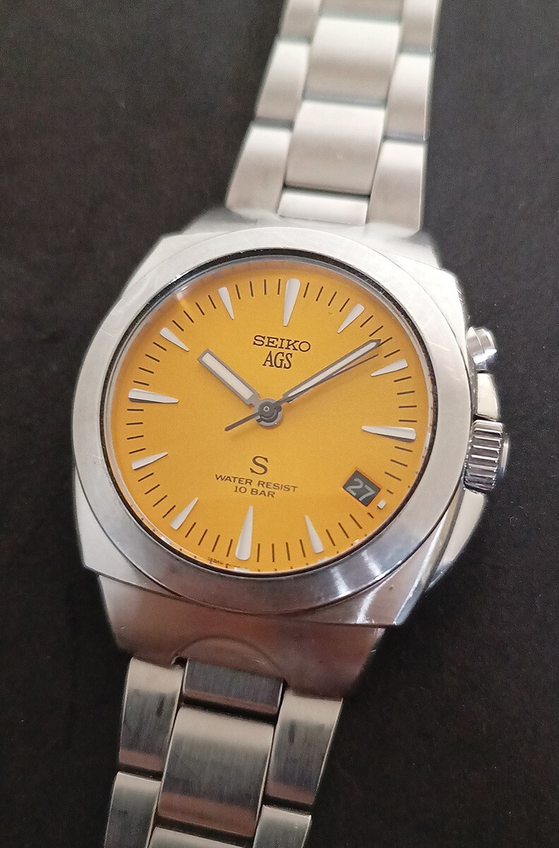RARE SEIKO AGS KINETIC 5M42-0E50 ORANGE DIAL ALL ORIGINAL WORKING 100%GENT WATCH