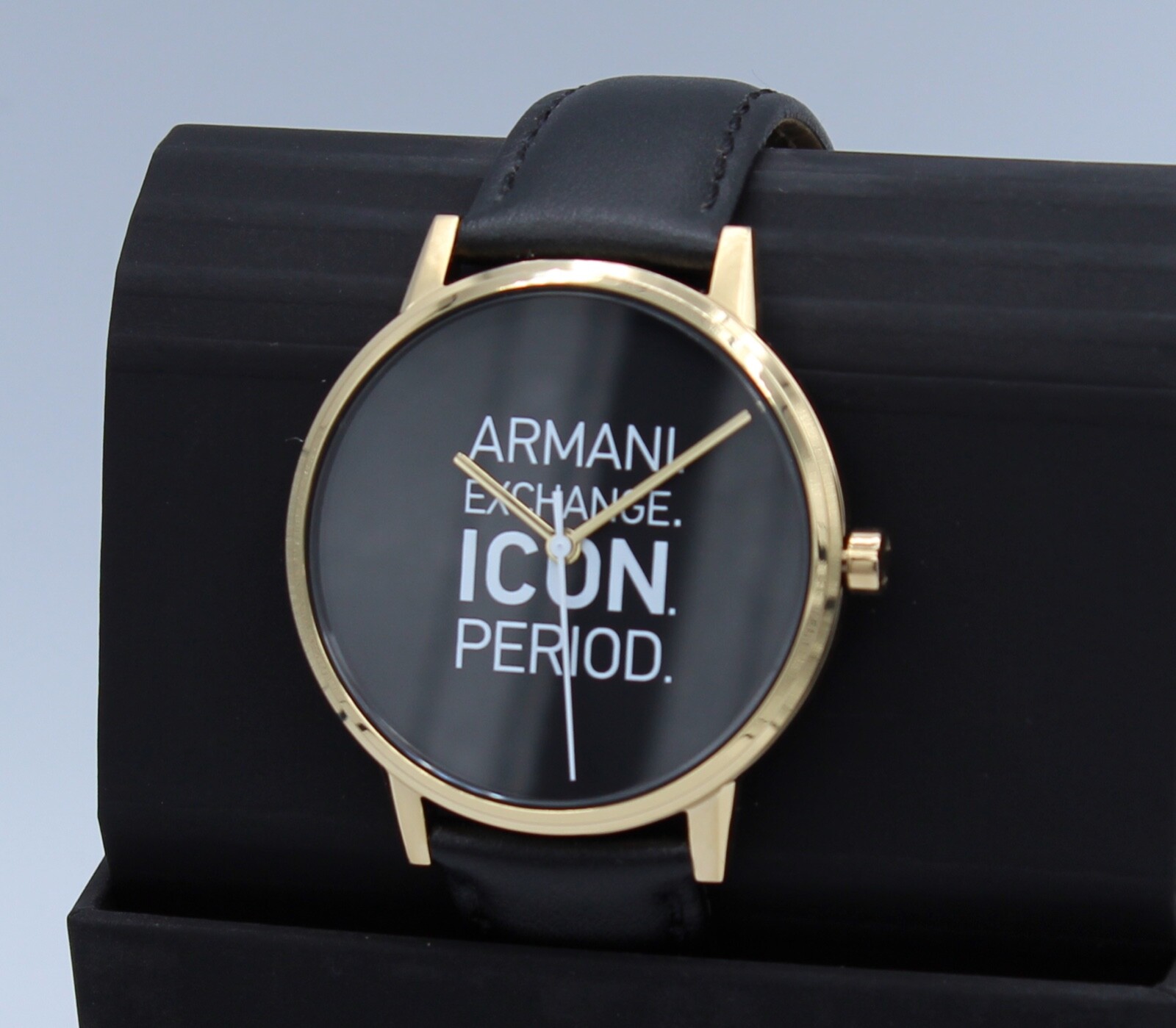 NEW AUTHENTIC ARMANI EXCHANGE CAYDE ICON GOLD BLACK LEATHER MEN’S AX2741 WATCH