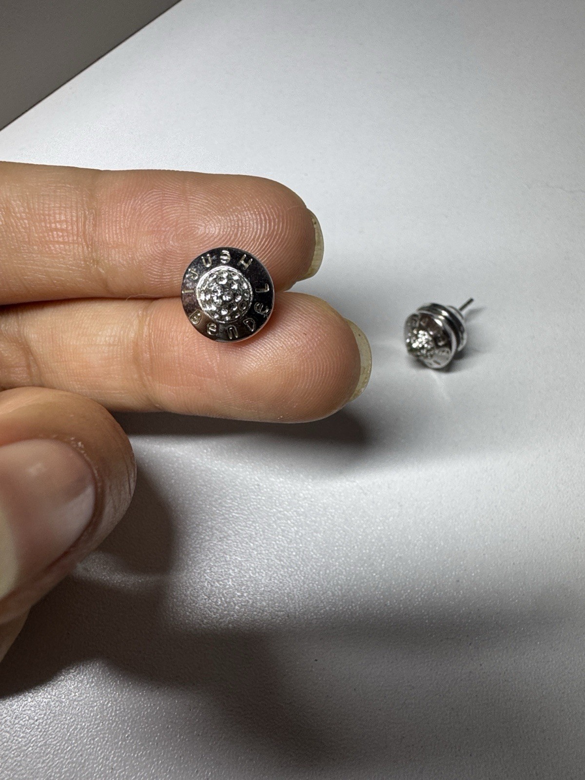 Henri Bendel Silver Stud Earrings with Crystal Center