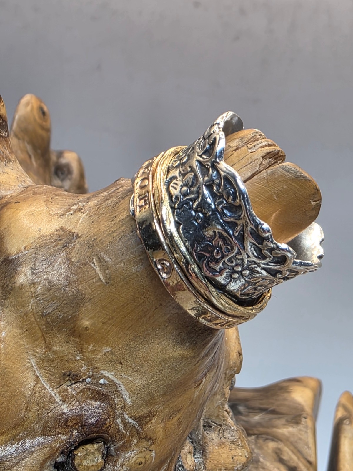 PZ Paz Creations .925 Sterling Silver and Rose Gold over Silver Spinner Ring 7.5