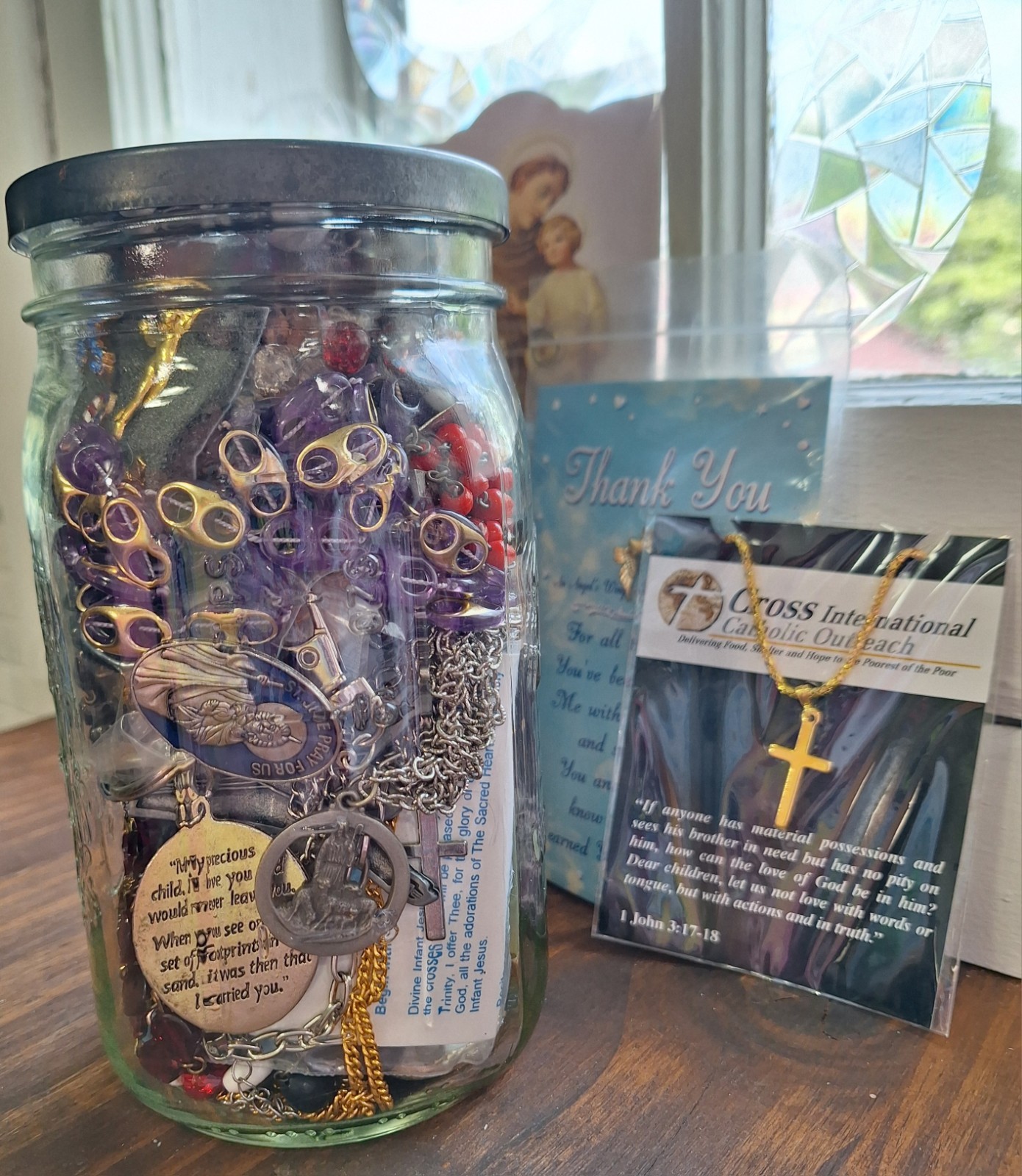 Faith Inspired Jewelry Jar Mixed Costume Jewelry Vintage