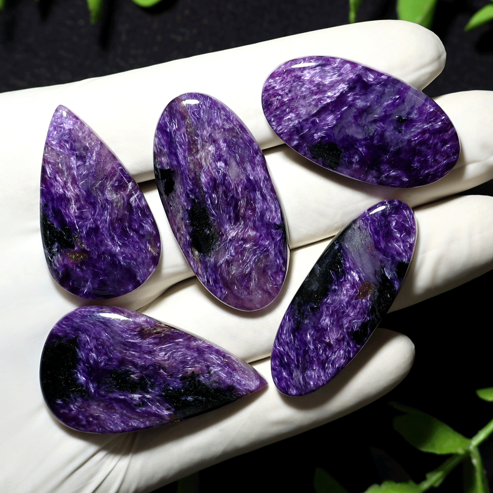 Violet Silk~ 5 PC Siberian Charoite Hi-Quality 36mm-42mm Cabochon Gemstones Lot