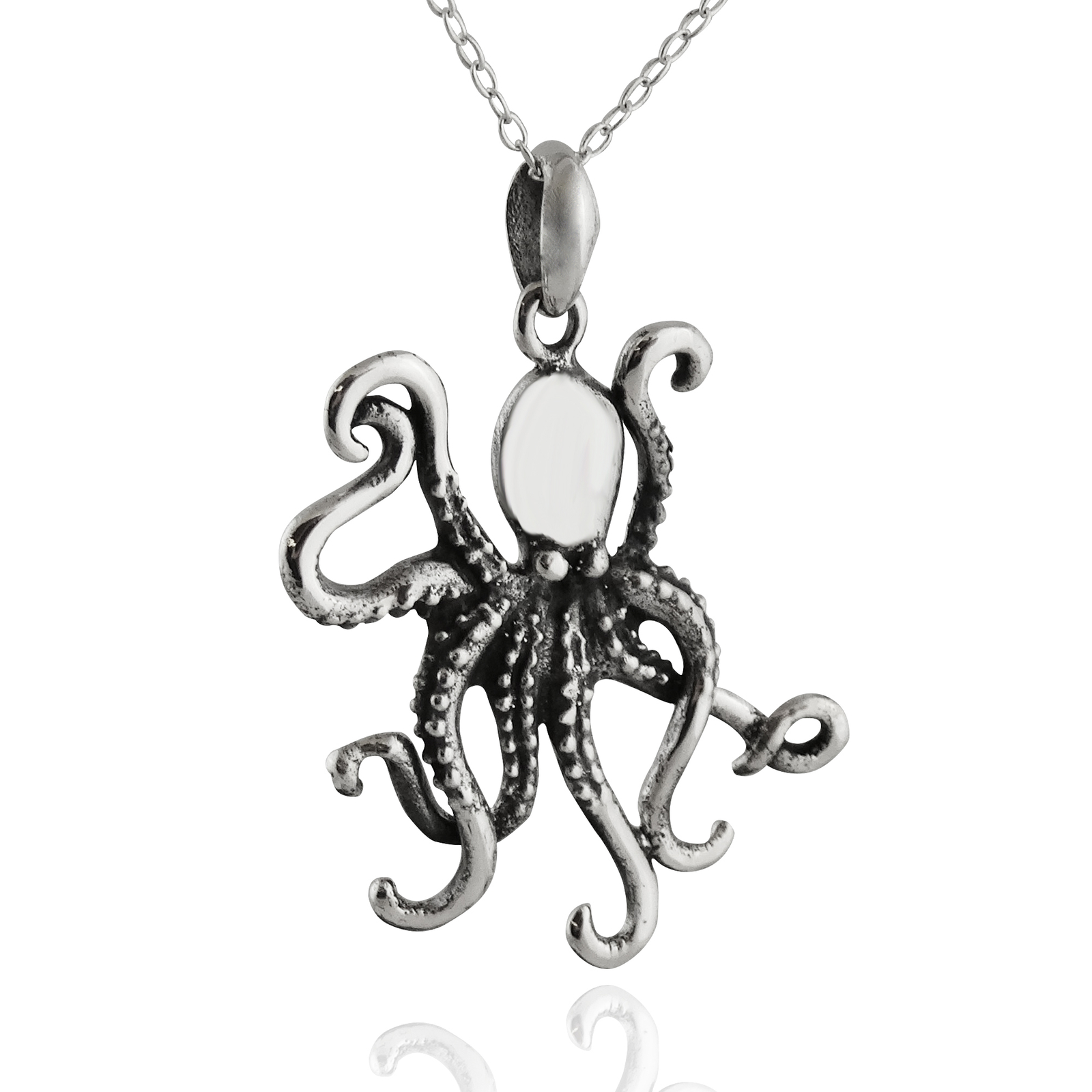 Octopus Pendant Necklace – 925 Sterling Silver – Ocean Marine Octopuses Hank NEW