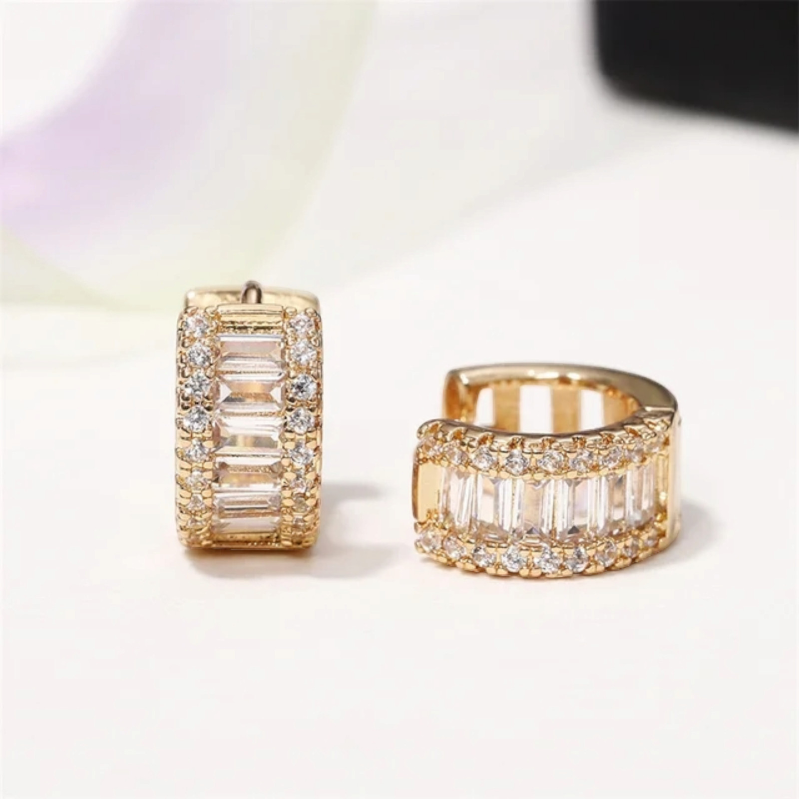Gold Plated Hoop Earrings With Cubic Zirconia Unisex Hip Hop Jewelry Women, Men