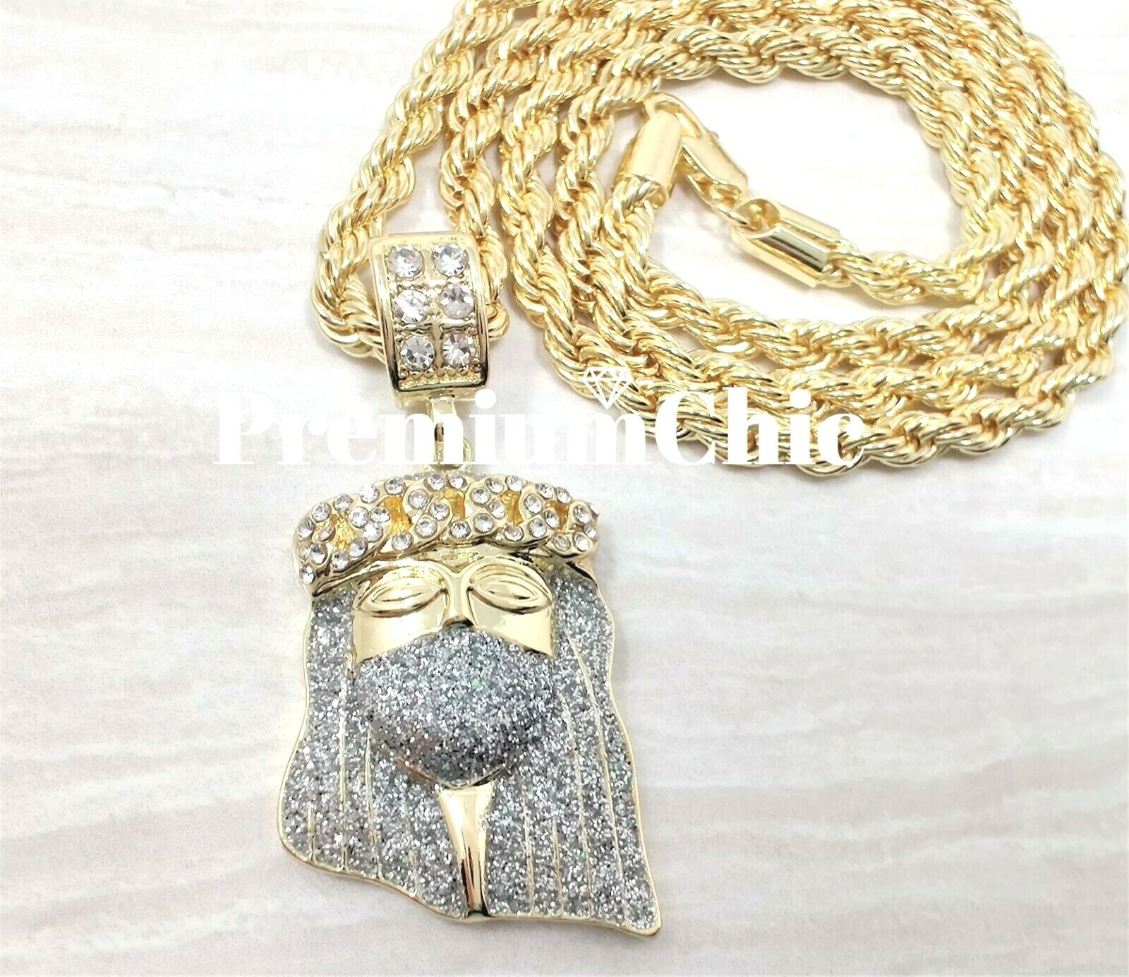 ICED Jesus Pendant Necklace w Rope Chain or Tennis Chain Mens Plated CZ Jewelry