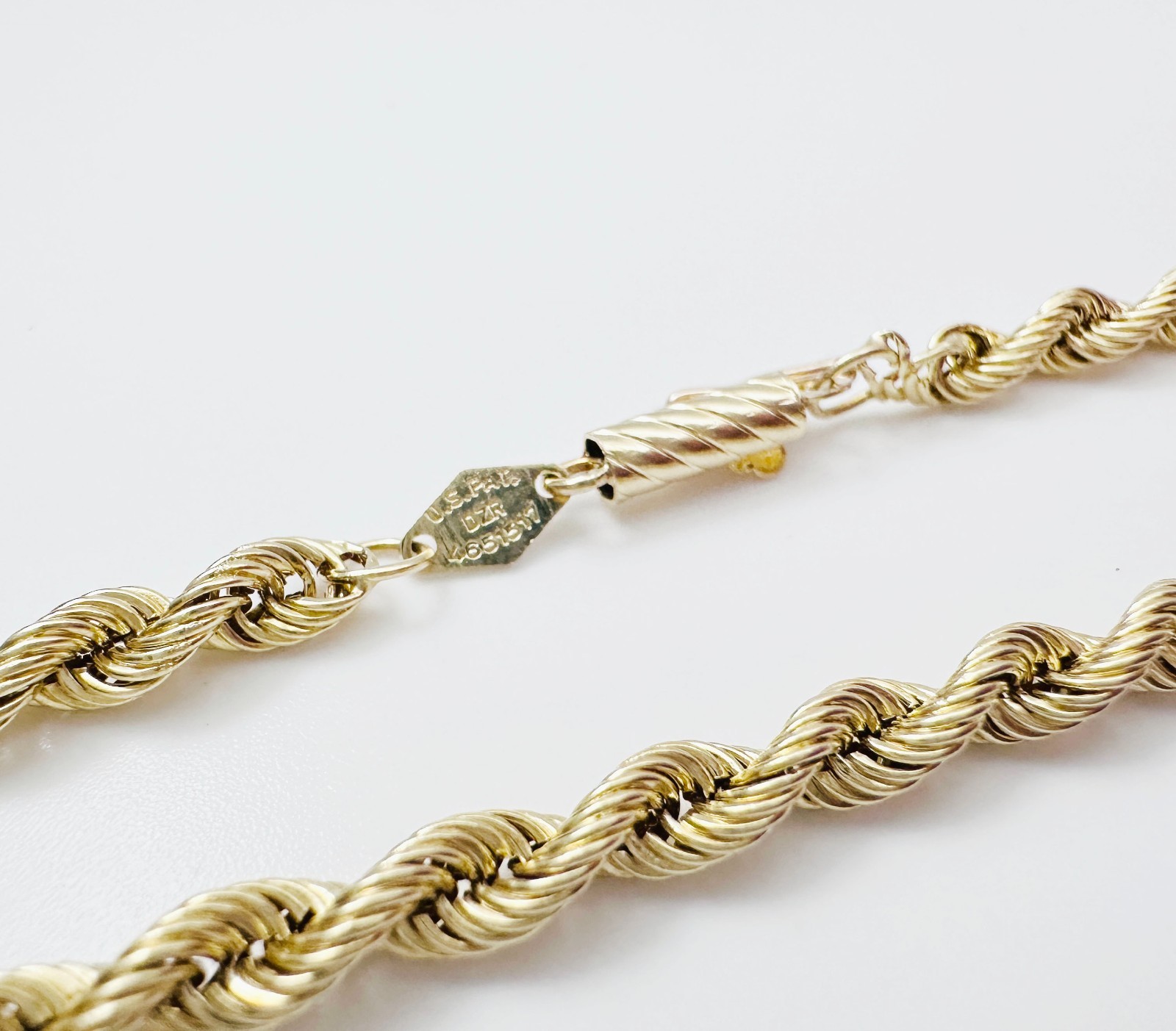 Solid 14K Yellow Gold Classic Rope Link Bracelet w/Safety Latch 3.7mm, 8″, 2.2g