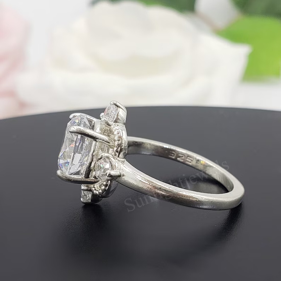 Designer 3.25 Ct Off White Round Cut Certified Diamond Solitaire 925 Silver Ring