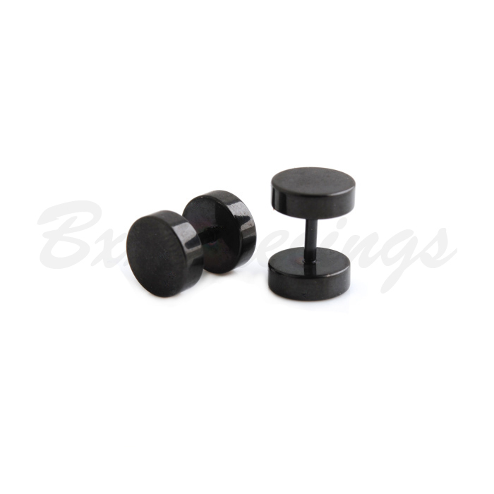 1pair 16G Black Surgical Steel Fake Plug Barbell Fake Earring Piercing Earring
