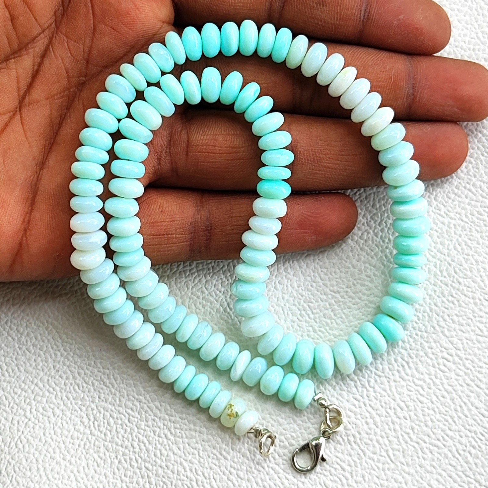 Peruvian Natural Blue Opal Smooth Rondelle Bead Gemstone Necklace 7-8mm 16.5″