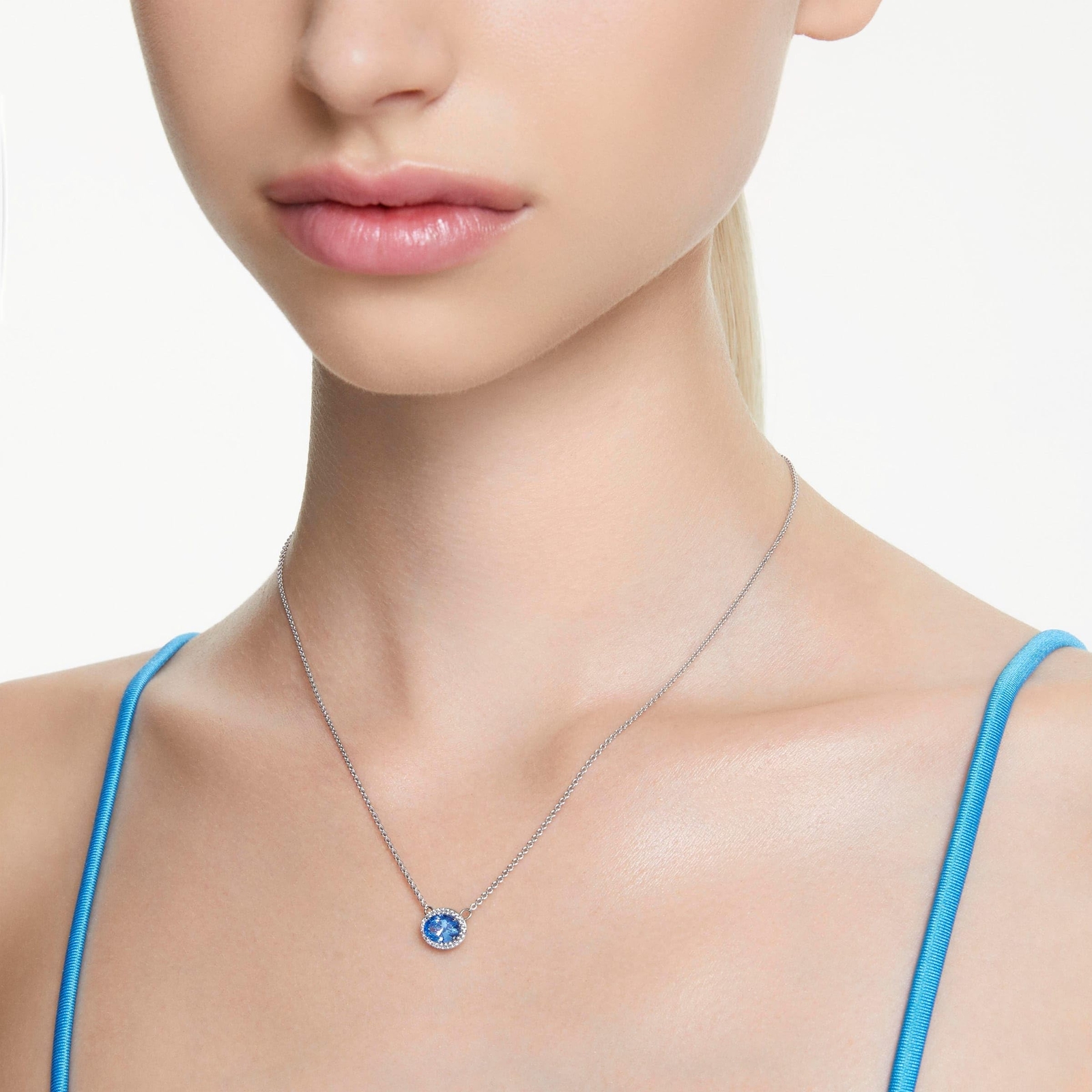 Swarovski Una Angelic Necklace Oval Cut, Blue, Rhodium Plated 5671809
