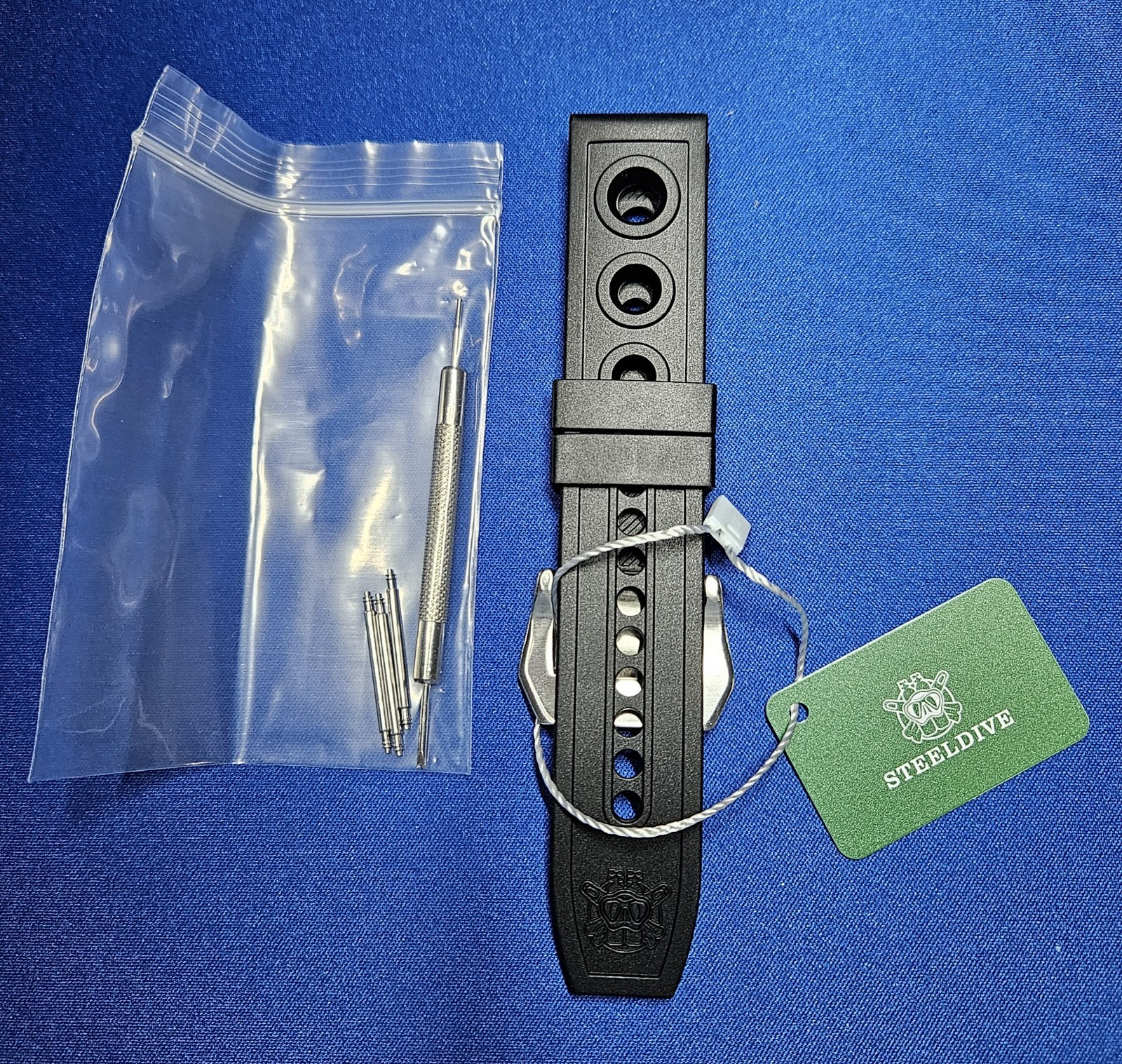20mm Steeldive Black Waffle Rubber Dive Watch Strap Band With Pins And Tool New