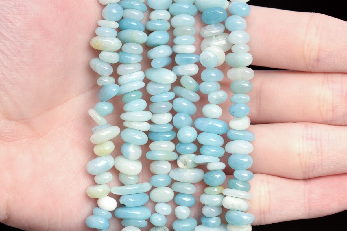 4-10MM Blue Amazonite Pebble Chips Grade A Genuine Natural Loose Beads 15.5″