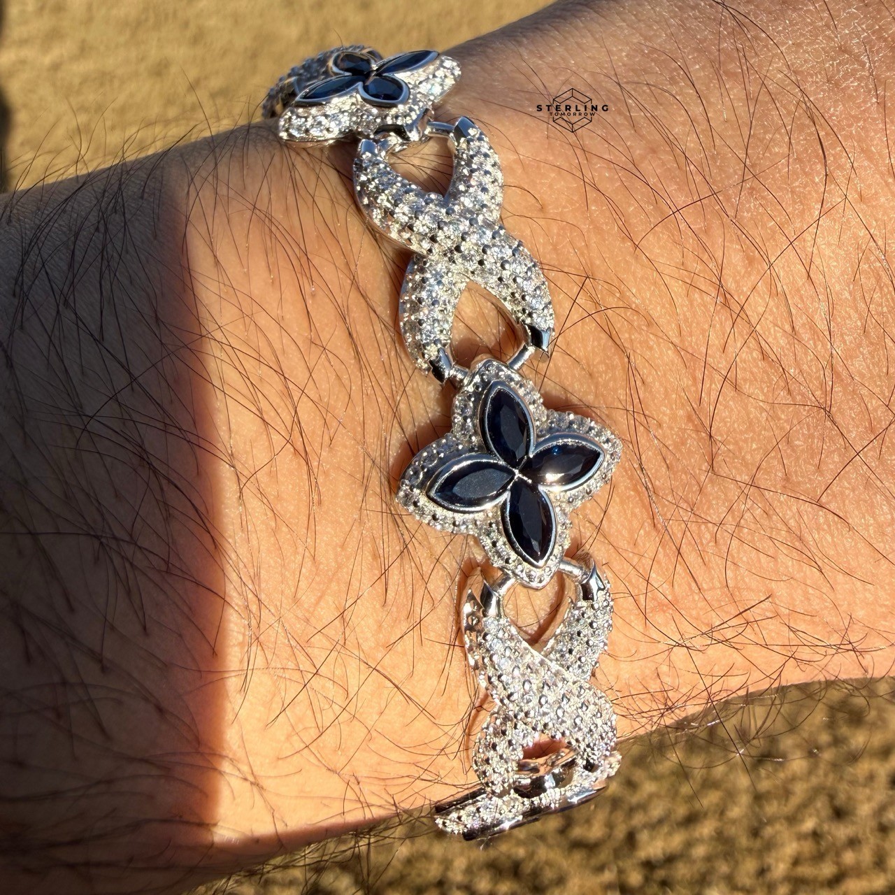 925 Sterling Silver Blue Marquis Infinity Bracelet 14mm 8″ Hip Hop Bling Mens