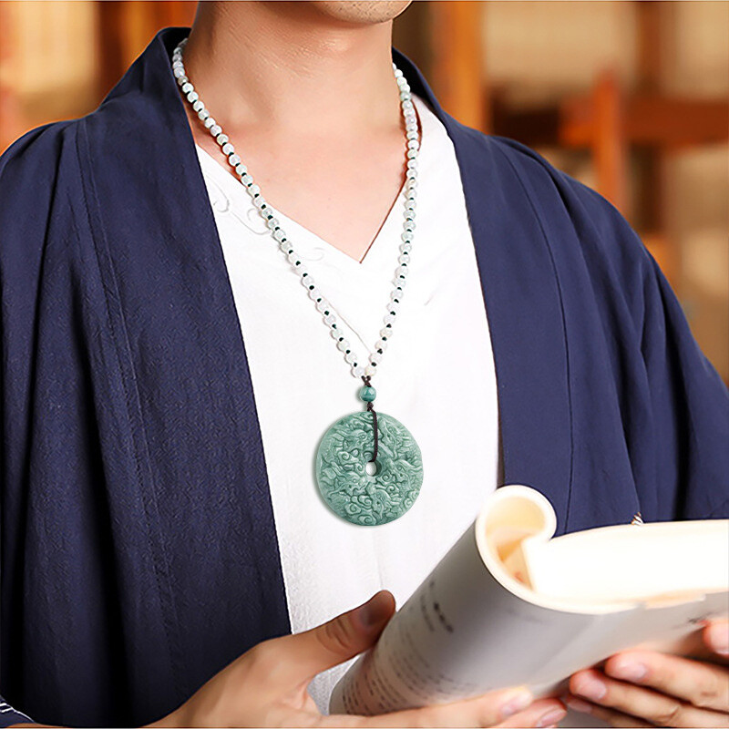 Jade Dragon Necklace Pendant Peace Buckle Jadeite Necklace Men Women JewelryGift