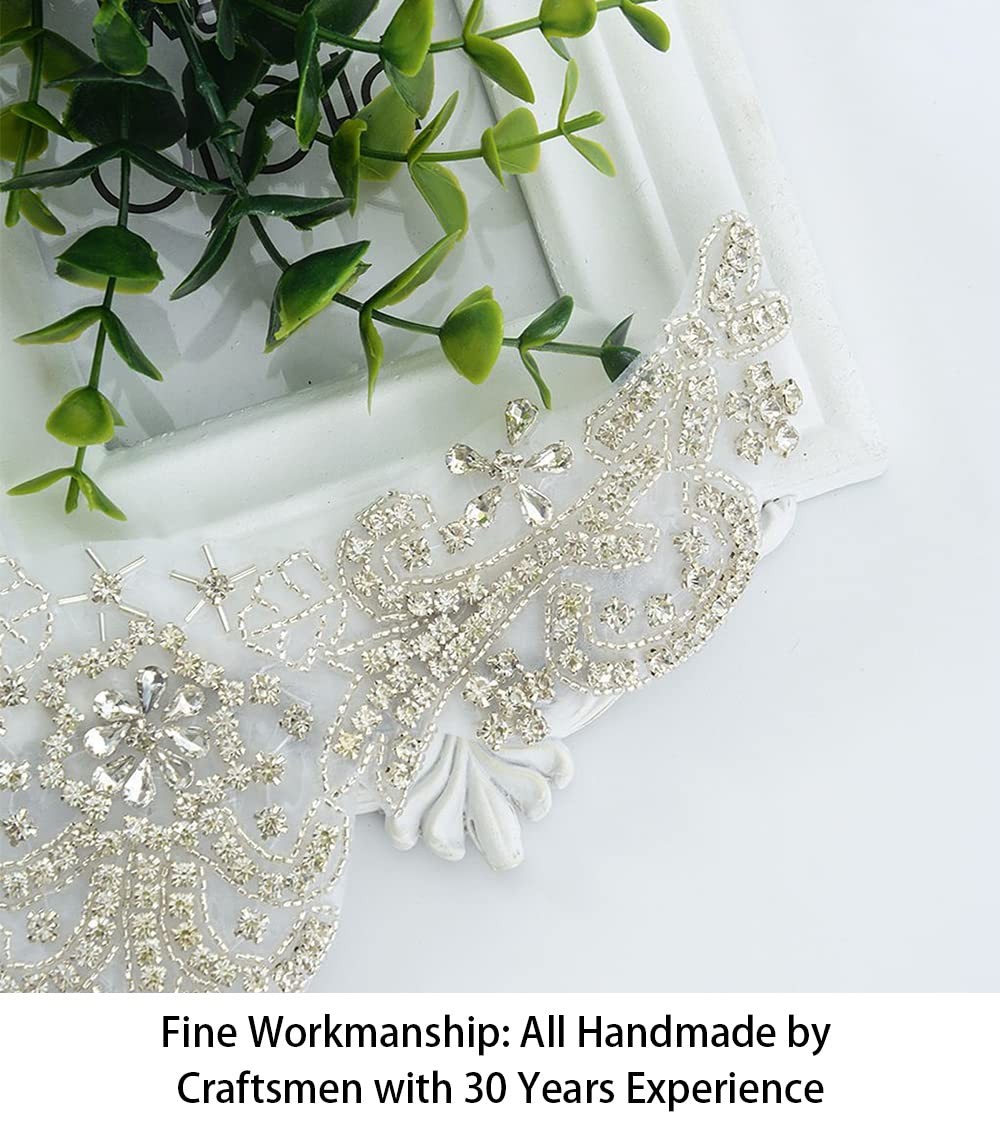Diamante Sweet Heart Rhinestone Bridal Sash Applique, Pearl Beaded Wedding Ap…