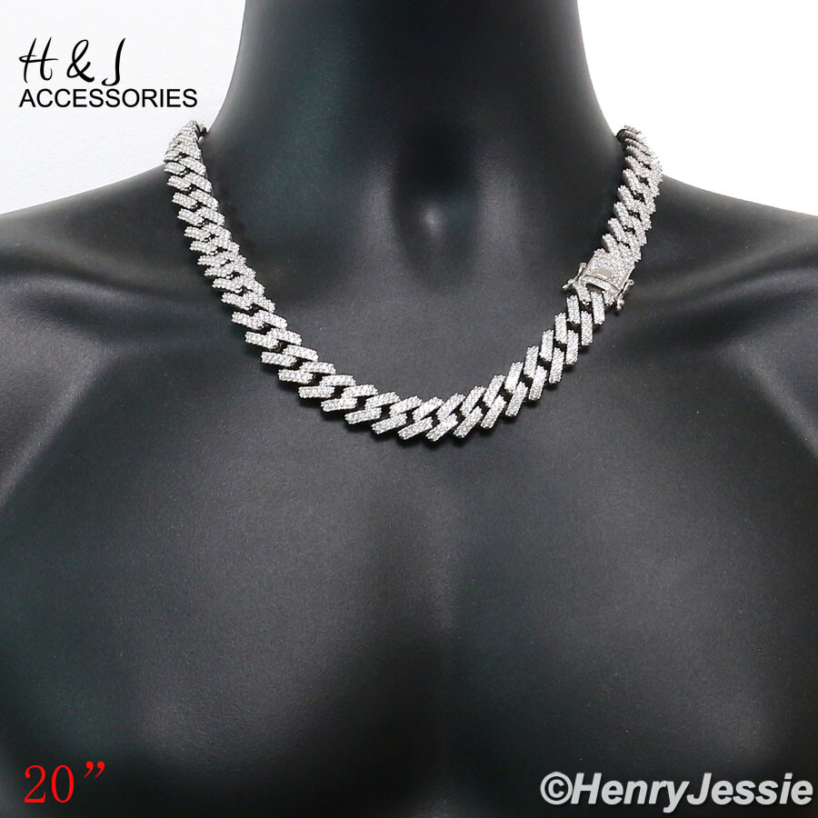 20″MEN 14K WHITE GOLD PLATED 14MM CZ MIAMI CUBAN CURB LINK CHAIN NECKLACE*ABN6