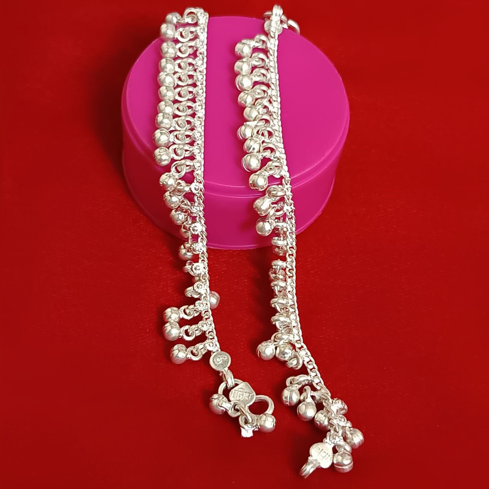 Pure Silver Noisy Jingle Bell Anklet Indian Payal Personalized Kids Jewelry 6.5″