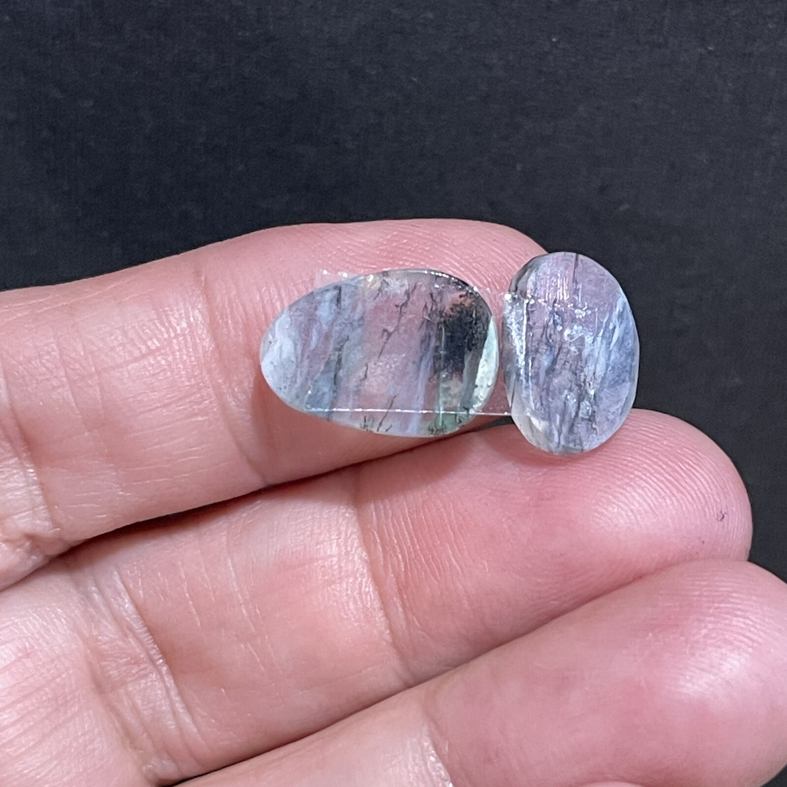 7.3ct 15-13mm Pair Transparent Blue Peruvian Opal Free Form Cabochons Gems