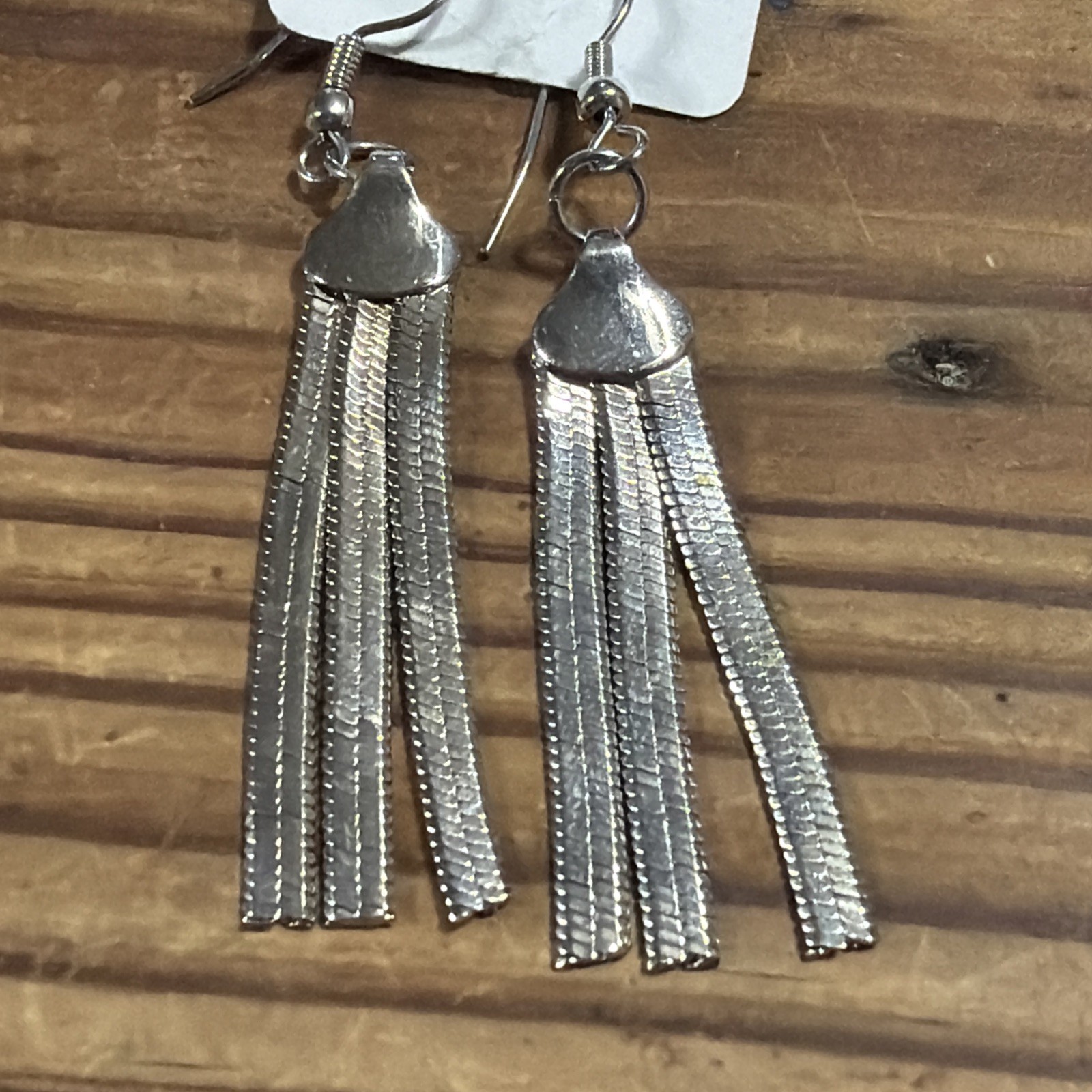 Silver Toned Dangling Chain Fringe Tassle Drop Earings