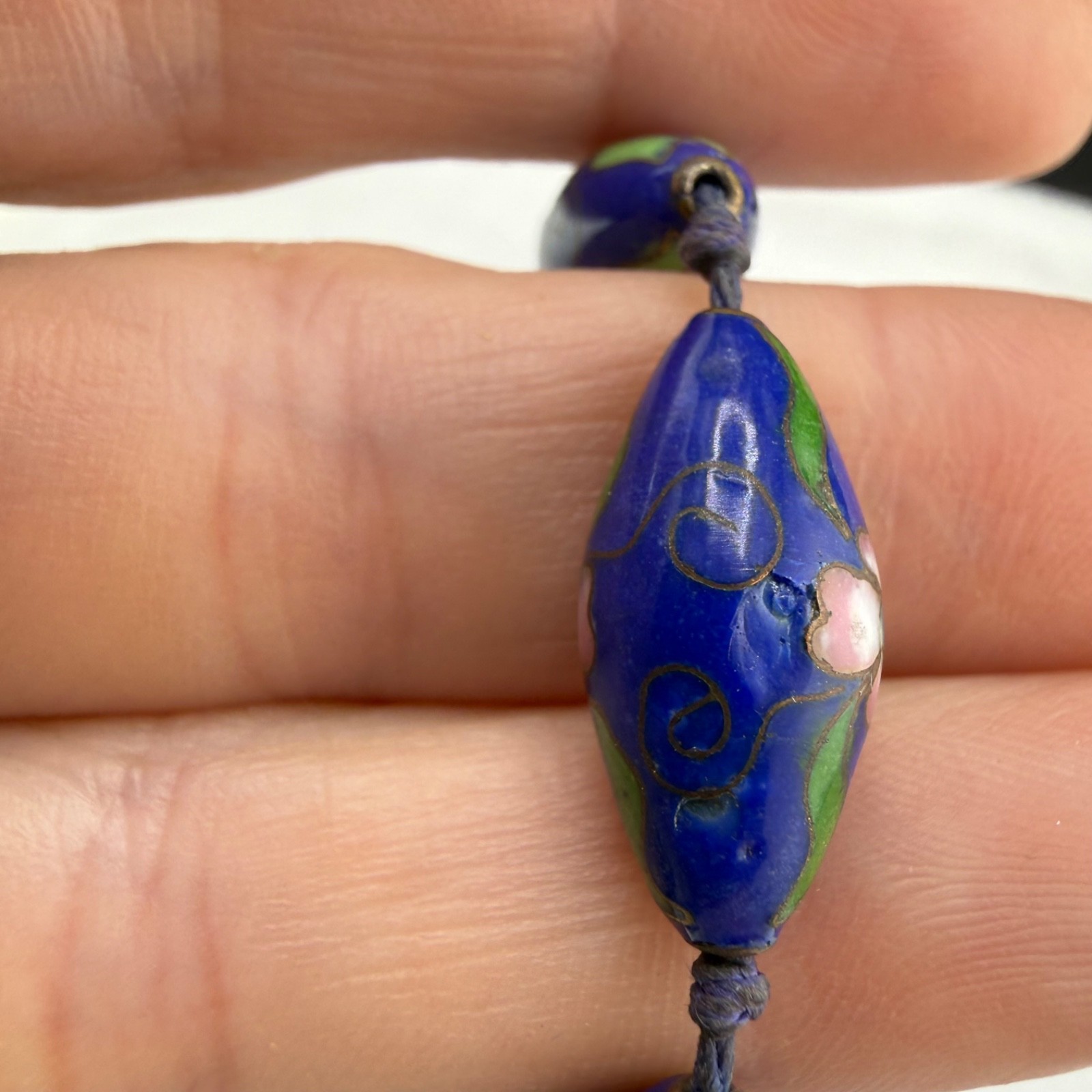 Vintage Chinese Export Cloisonné Beaded Necklace Cobalt Blue 27”