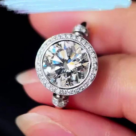 2.29CTW Round Moissanite Halo Bezel Set Engagement Ring In 14K White Gold Plated