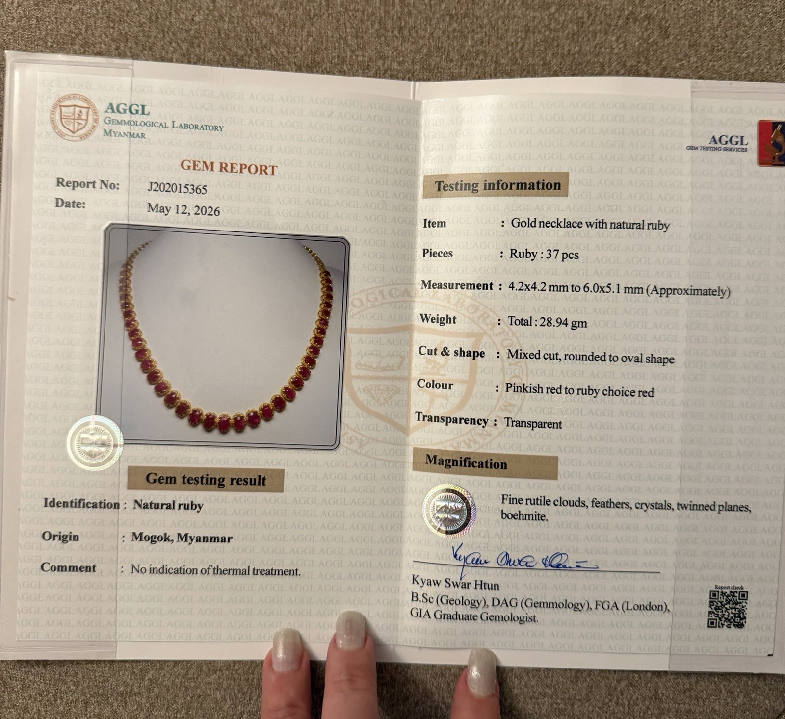 Certified Natural Burma Mogok Unheated Ruby 18 K Solid Yellow Gold Necklace