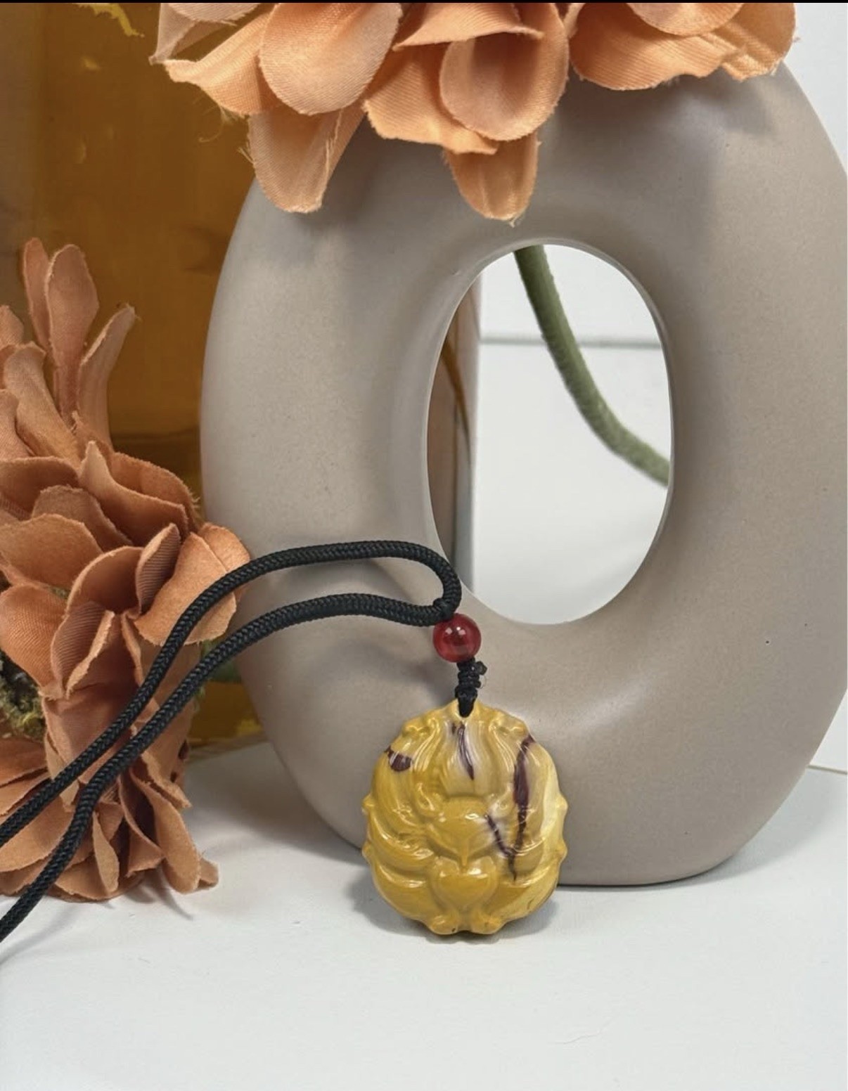 Mookaite Jasper 9 Tail Fox Pendant Necklace 29.5/26.1MM on Adjustable Nylon